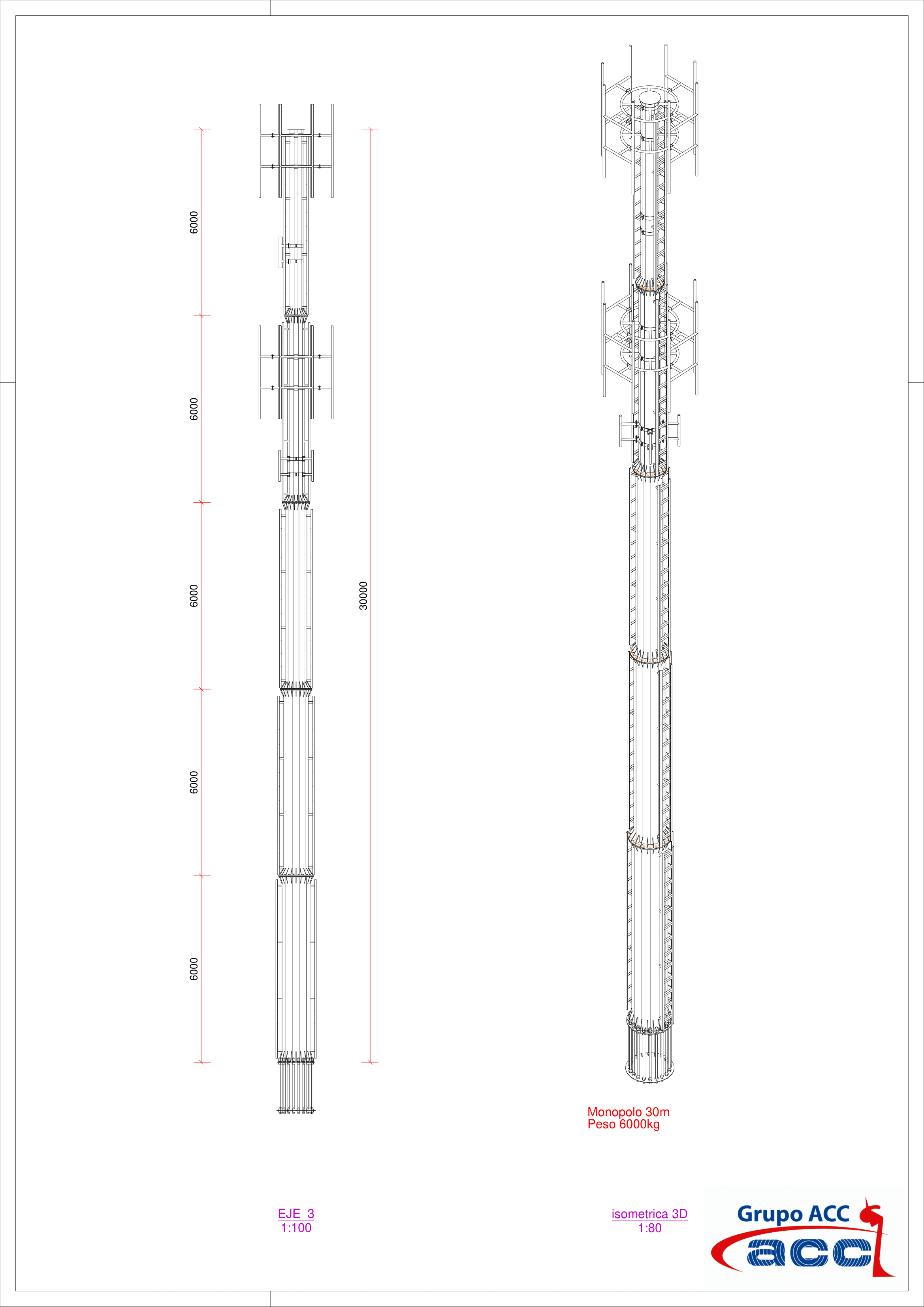 Plano torre monopolo 30m